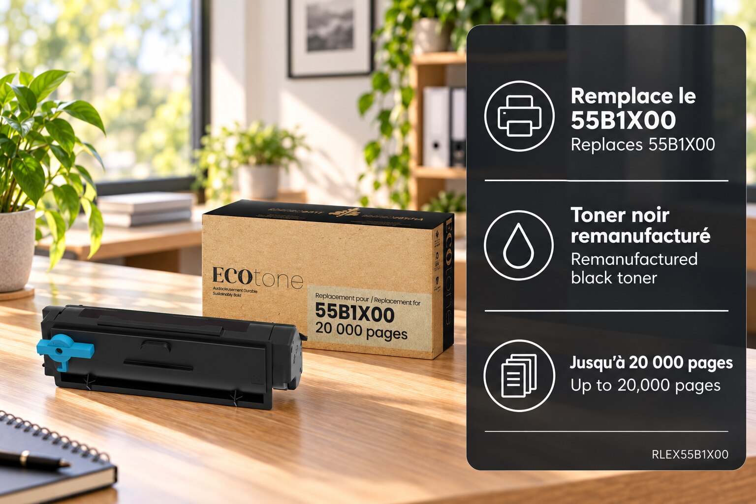 Ecotone Remanufactured Lexmark 55B1X00 Toner — Black, 20,000 pages