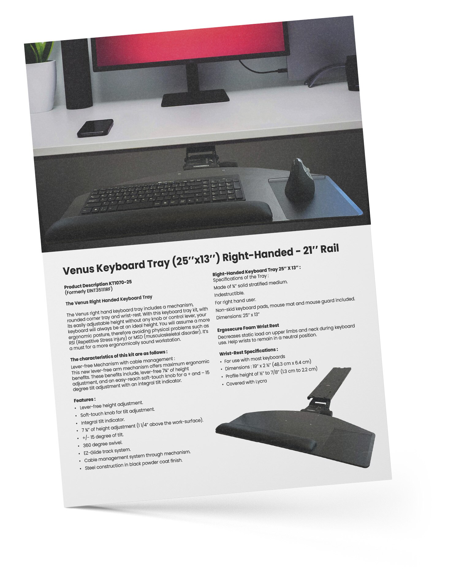 Venus Right Handed Keyboard Tray